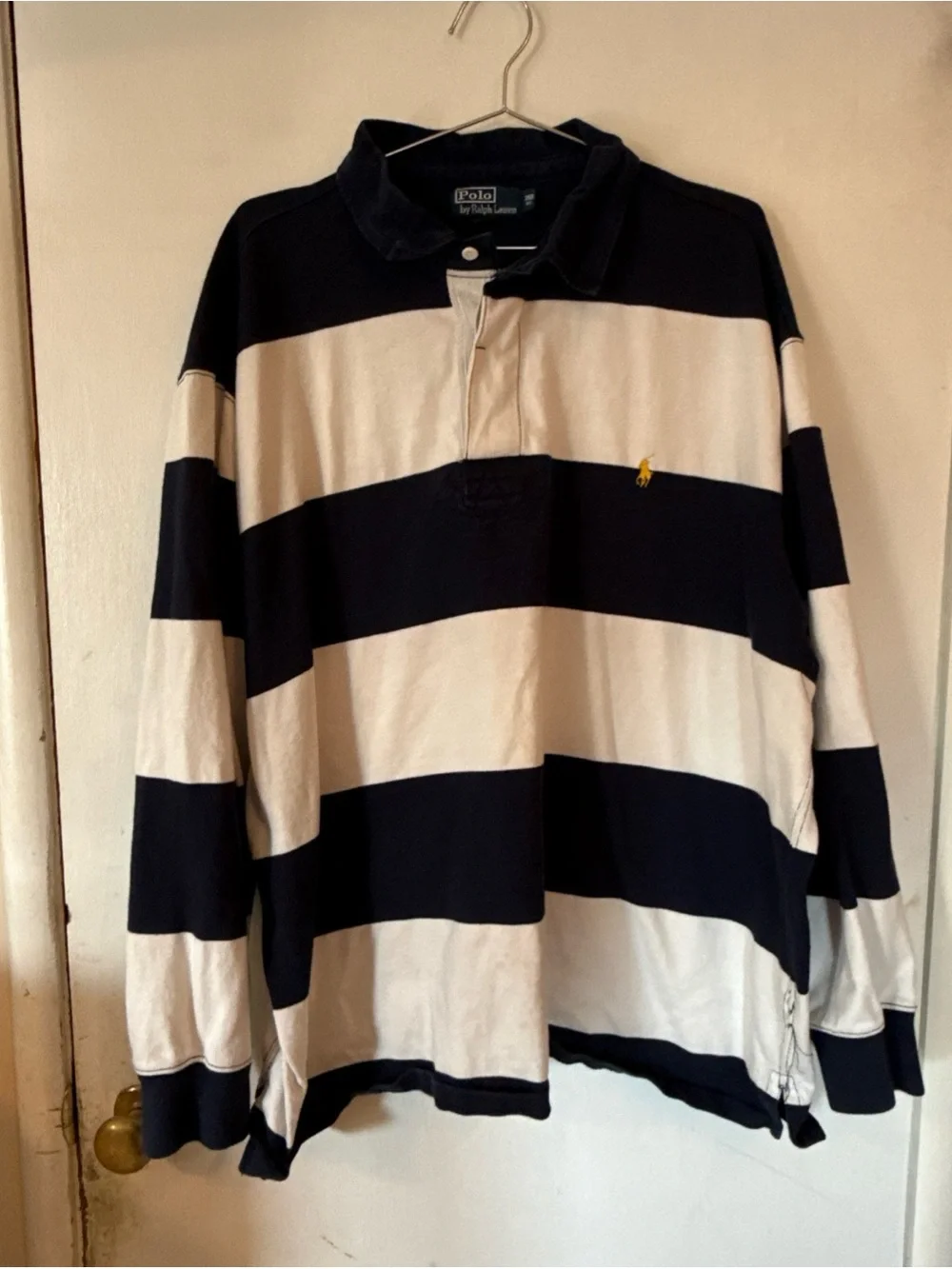 Vtg Ralph Lauren Men’s Navy and White Striped Rugby Polo Preppy | Men's 3XB